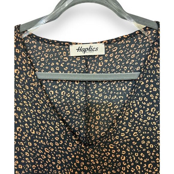 Haptics Size L Peplum Ruffle Blouse Long Sleeve Top V-Neck Animal Leopard Print - Picture 5 of 8